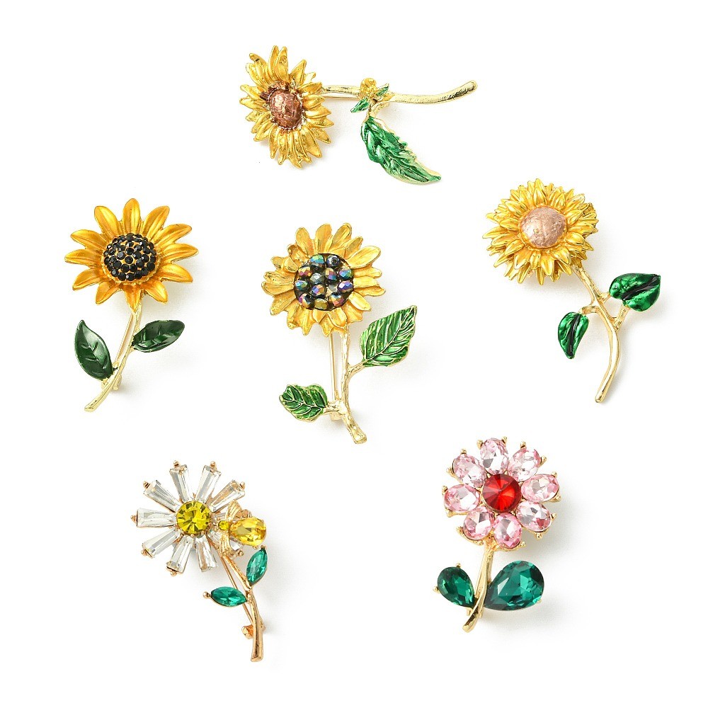 6pcs Gold Sunflower Zinc Alloy Lapel Pins Flower Brooches for Backpack Clothes