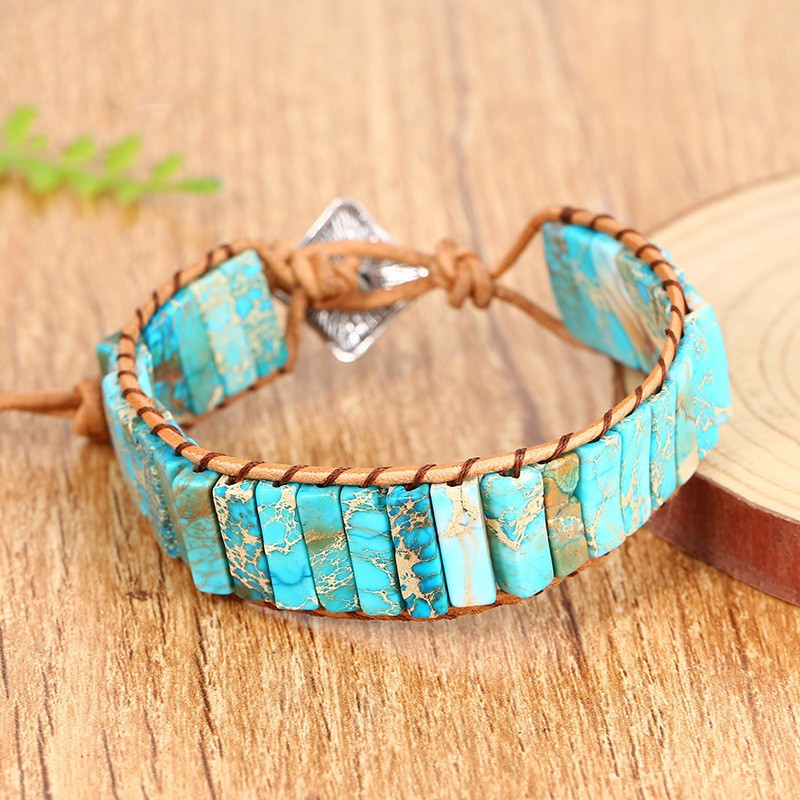 Handmade Natural Turquoise Leather Braided Bracelet for Protection Healing Gift