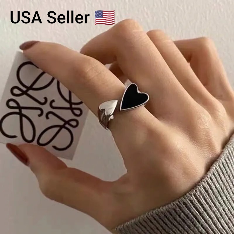 New Trendy Black Heart Adjustable Unisex Rings Fashion Opening Finger Ring Girl