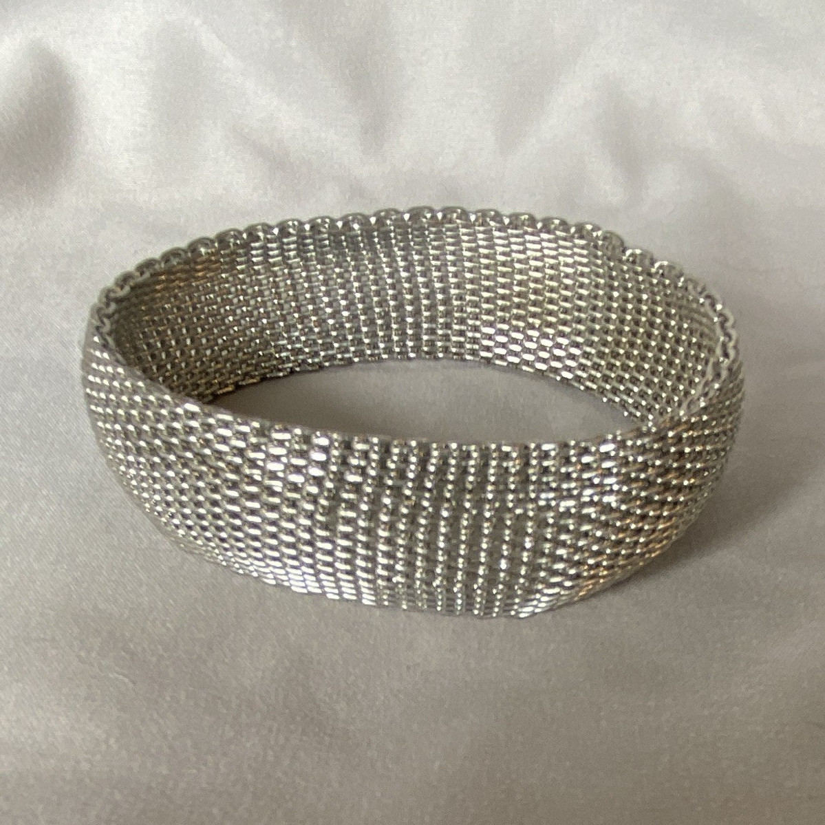 Silver-Tone Mesh Slip-On Bangle Bracelet, Metal, No Stone, Round Shape