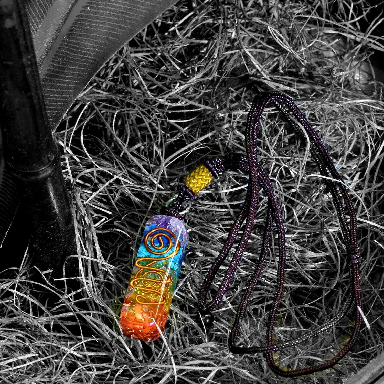 Unique 7 Chakra Orgone Pendant with Adjustable Cord – Spiritual Healing Necklace