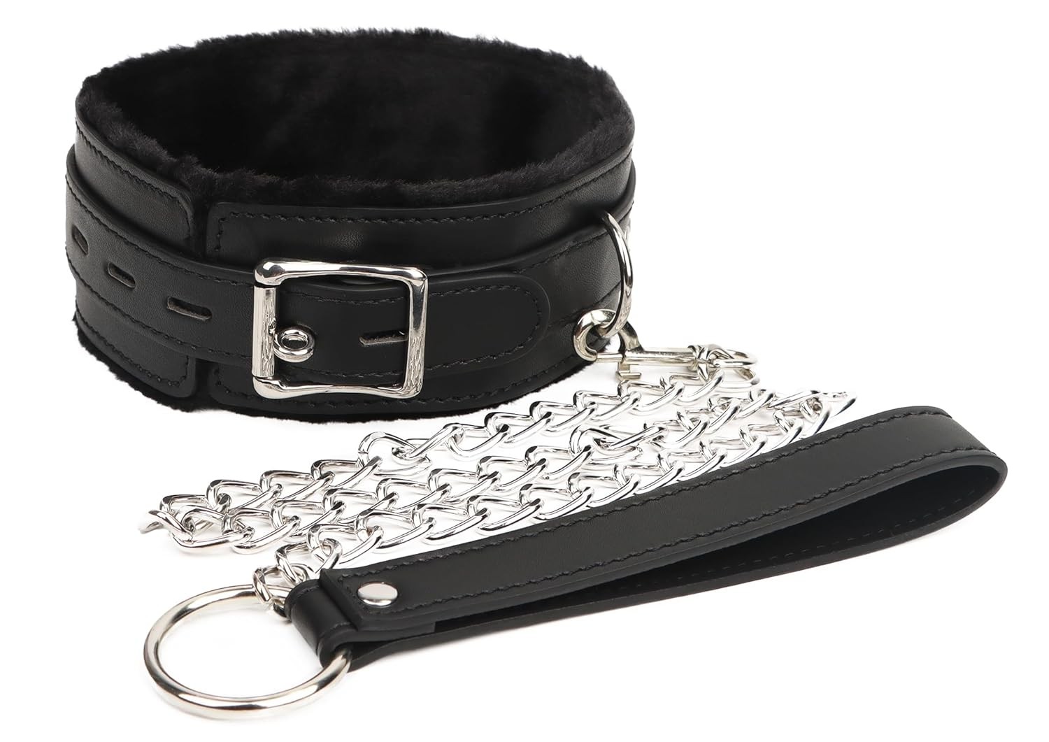 Leather Collar for Women, Adjustable Choker Collars Necklaces with Fur Liner for