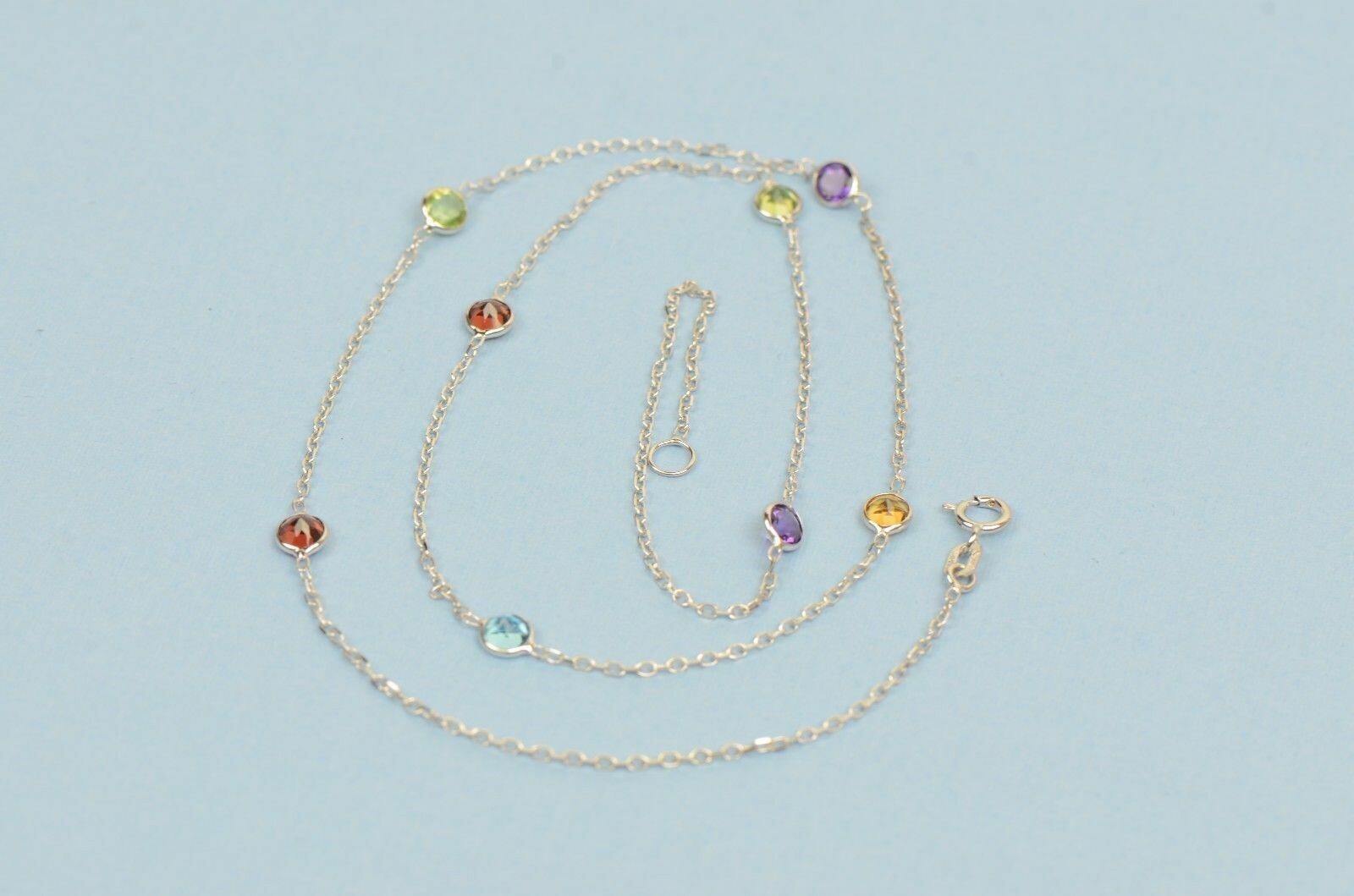 Solid 14k White Gold Multicolor Cubic Zirconia Necklace with Sparkling Stones