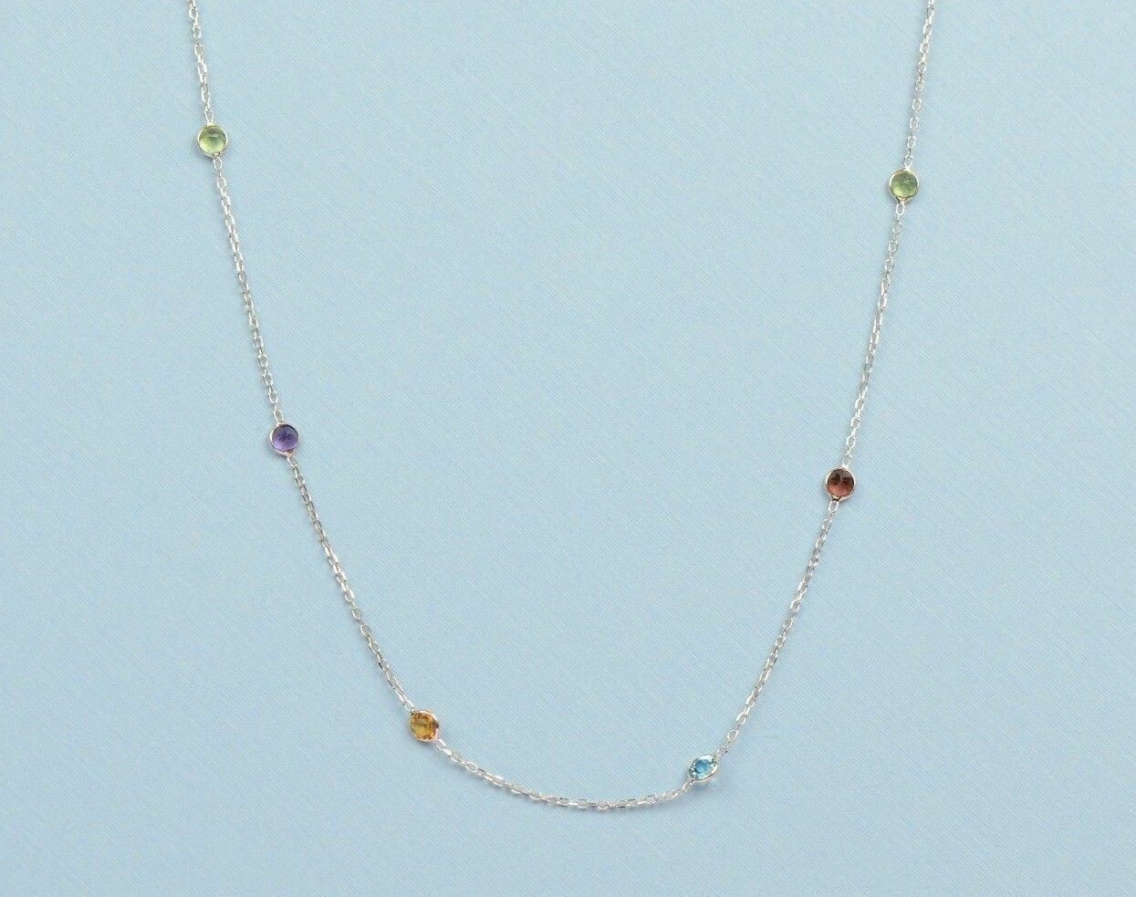 Solid 14k White Gold Multicolor Cubic Zirconia Necklace with Sparkling Stones