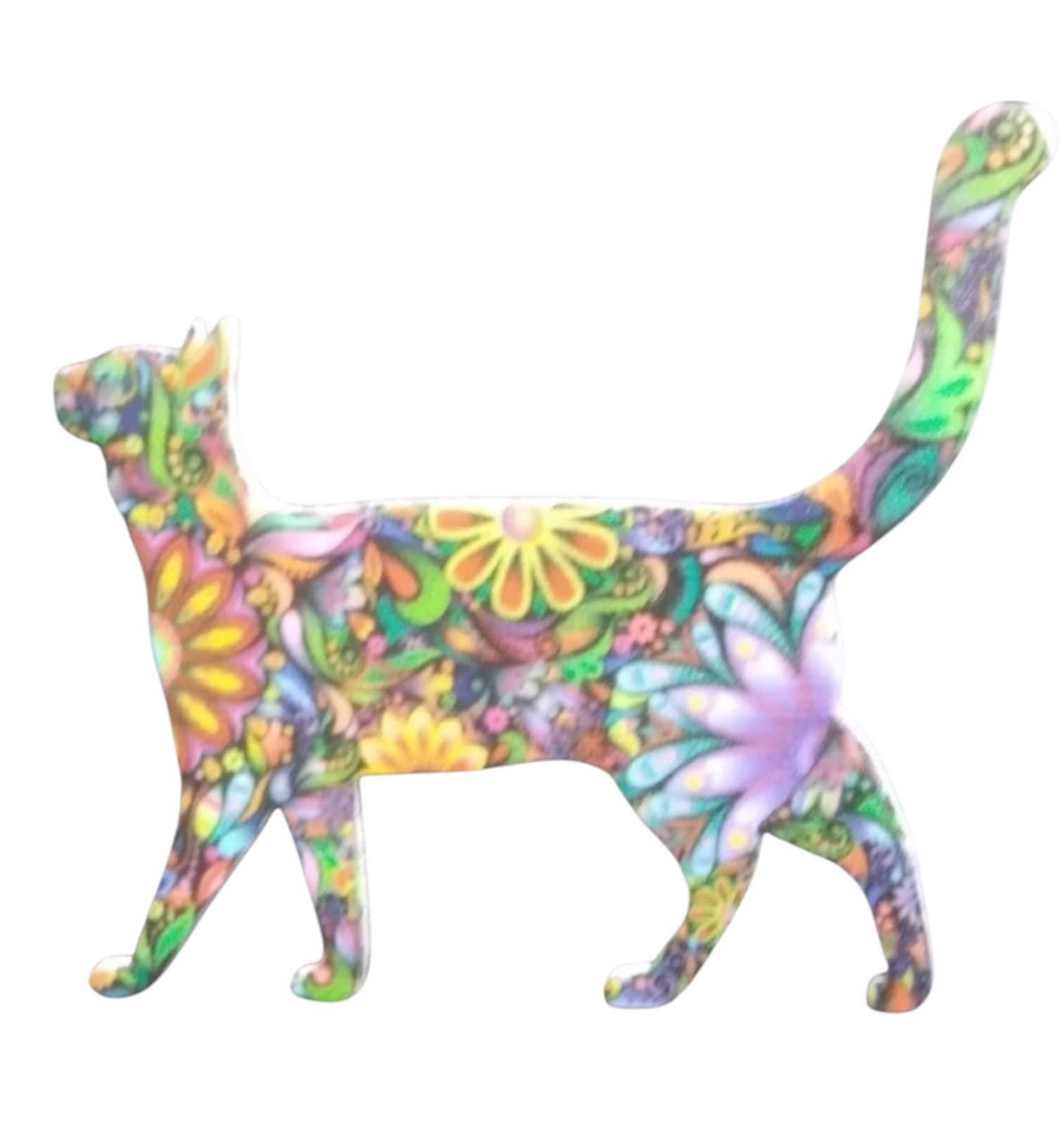 NEW CAT Kitten BROOCH Pin – Strutting – WALKING – Floral Pattern