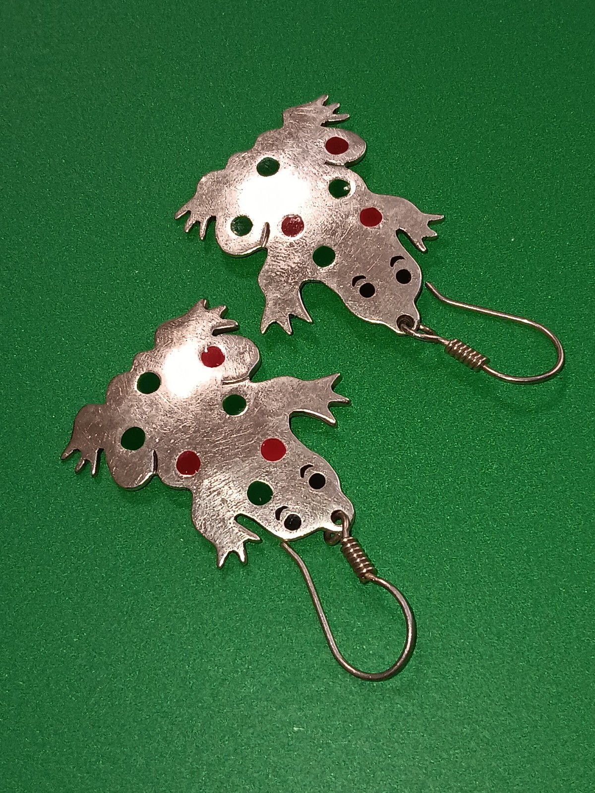 Sterling Silver Frog Dangle Earrings Enamel 16.2g TD-104