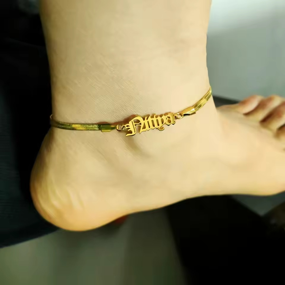 Customized Name Anklet Snake Chain Foot Ankle Leg Jewelry Stainless Steel Silver