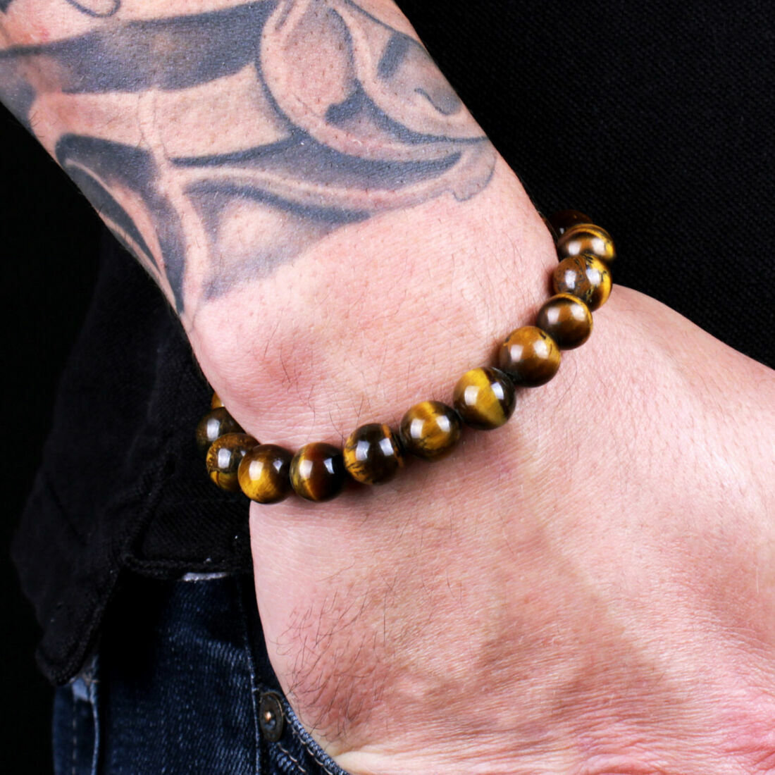 Men Bracelet Classic Lava Rock Tiger Eye Gem Stone Beaded Healing Boyfriend-2PCS