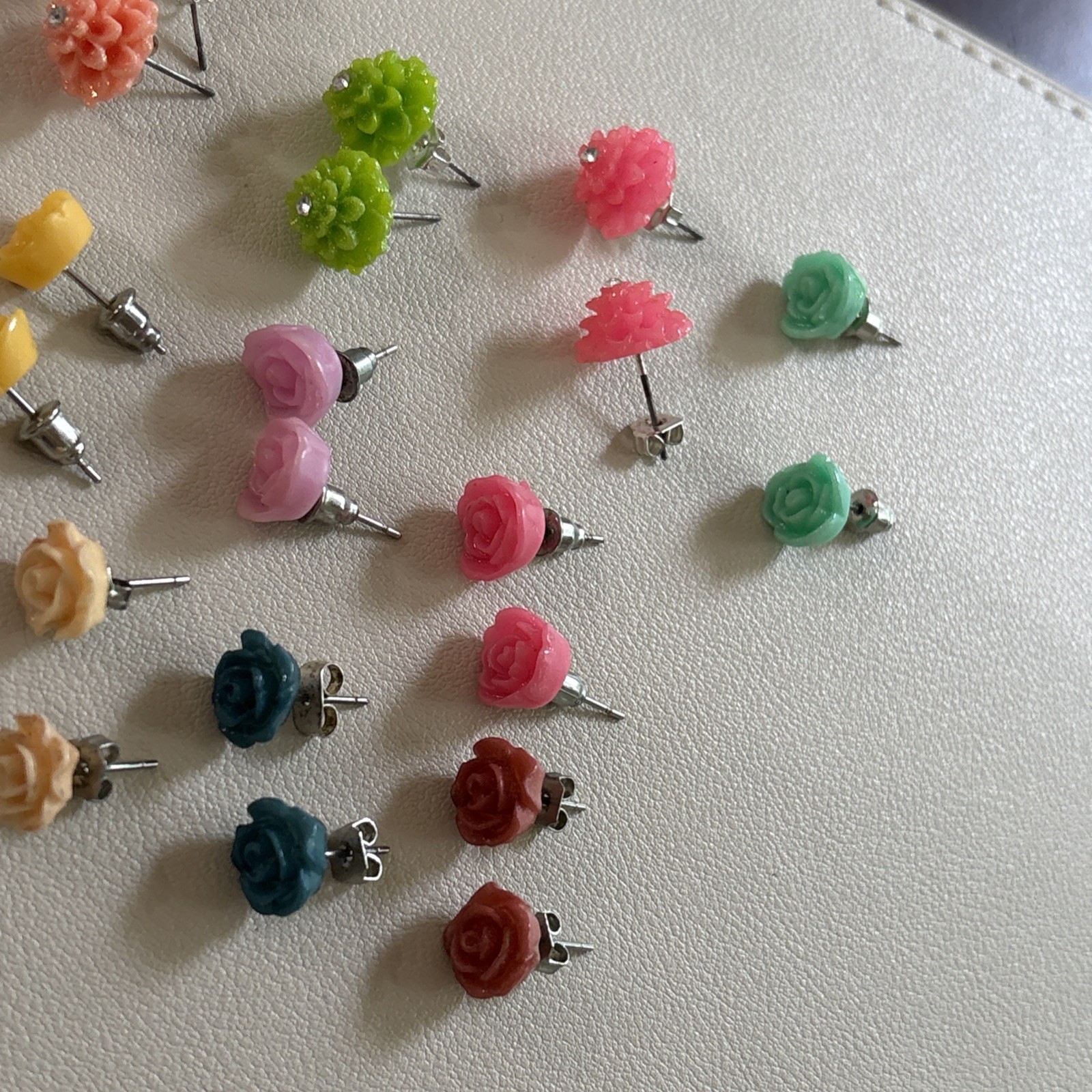 Lot 15 Adorable Rose Shaped Floral Stud Resin Earrings Variety Vibrant Colors!