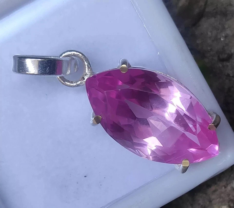 33.35 Ct Certified Natural Marquise Cut Pink Sapphire 925 Solid Silver Pendant