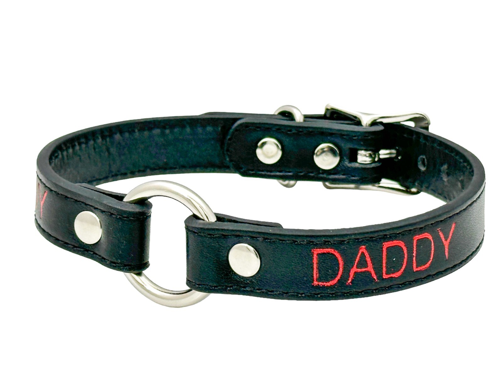 Name SILVER Ring RED Choker BDSM Collar Vegan Leather Necklace O Ring Fetish