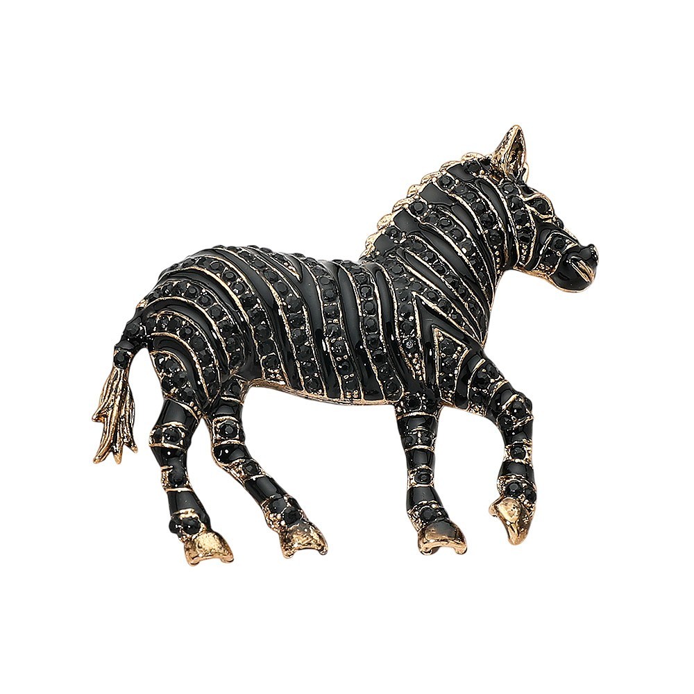 2pcs Zebra Brooch Pin Rhinestone Animal Black Gold Tone Fashion Jewelry