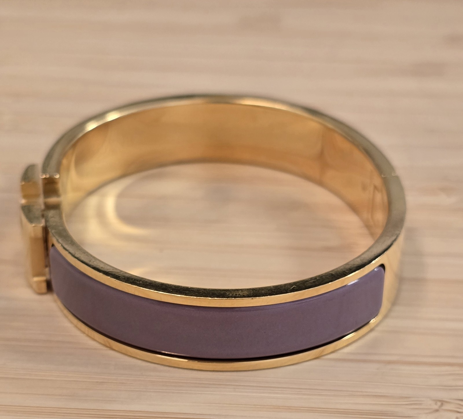 Hermes Clic H Gold-Plated Bangle Bracelet Lavender Enamel Made in France