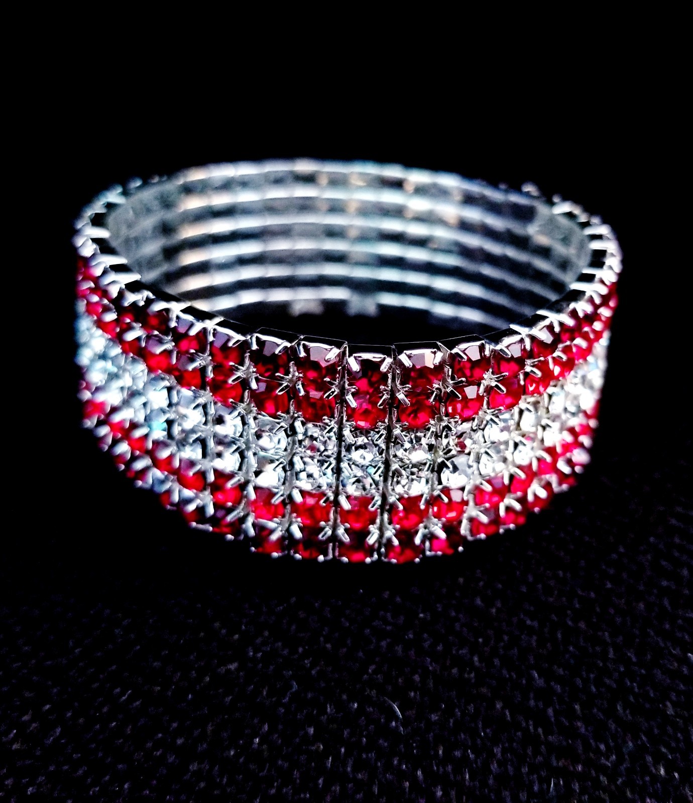 Red Silver Rhinestone Stretch Bracelet Crystal Pageant Prom Drag Jewelry