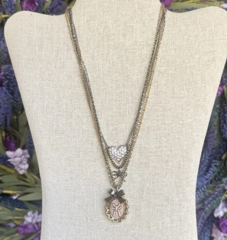 RARE BETSEY JOHNSON BOW CAMEO HEART DROP CHAIN NECKLACE #11