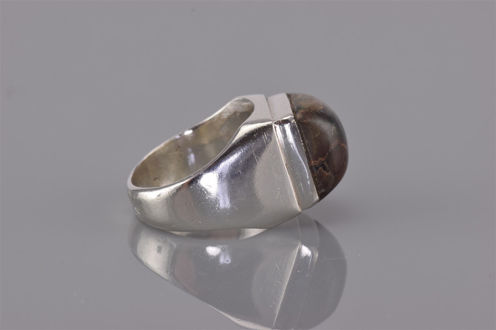 Sterling Silver Framed Square Brown & Black Jasper Band Ring 13g 925 Sz: 9