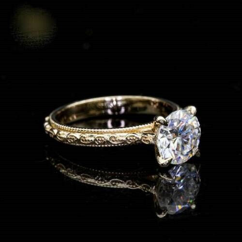 1Ct Round Simulated Diamond Solitaire Engagement Ring Yellow Gold Plated Silver
