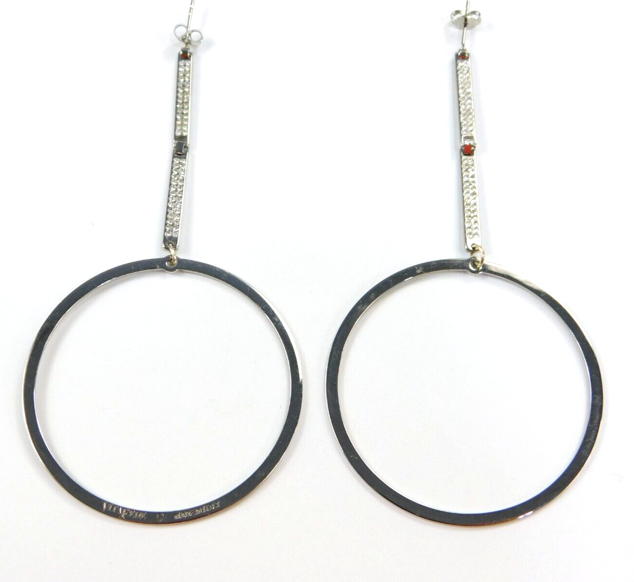 Vita Fede Silver Tone Huge Hoop Drop Dangle Pave Crystal Pierced Earrings