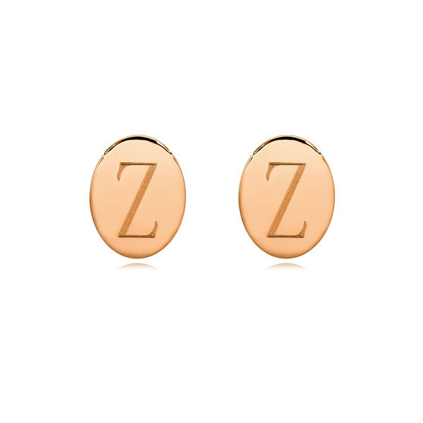 1/2″ Initial Oval Disc Stud Earrings in Rose Gold Plated Silver