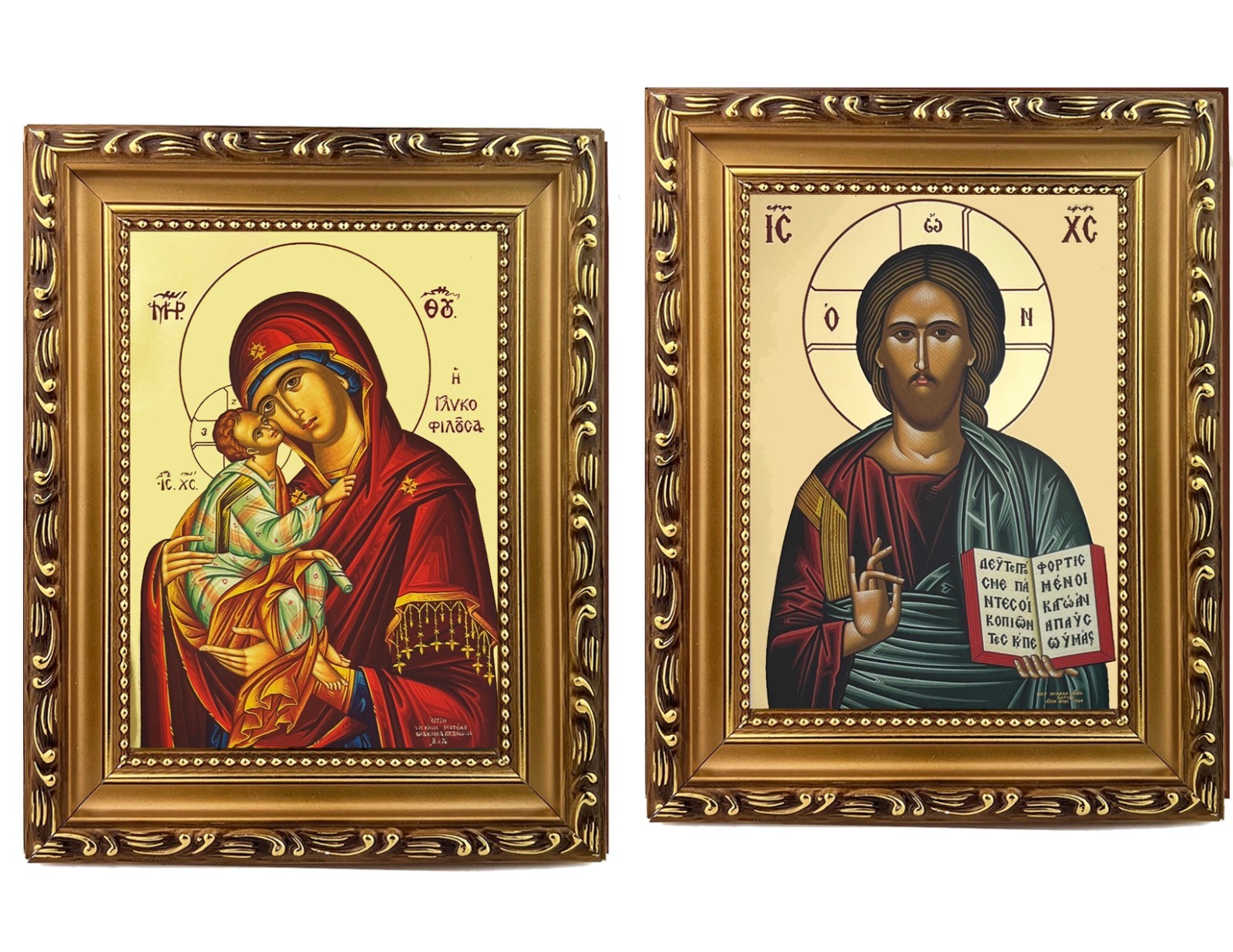 Christ Blessing Jesus Christ The Teacher & Virgin Mary Byzantine Matching Icons