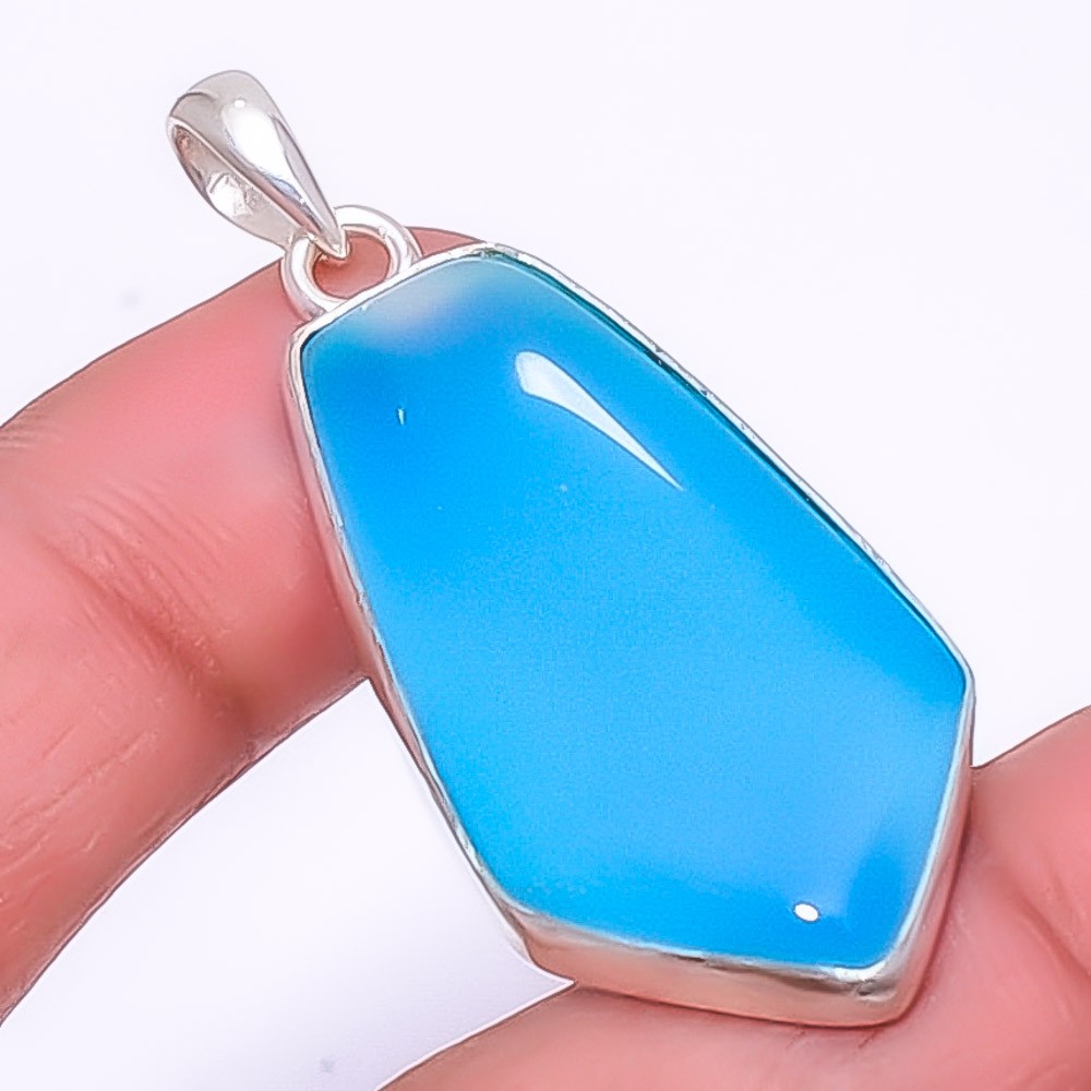 Chalcedony – Brazil Handmade 925 Silver Plated Pendant 1.95″ P1425-57