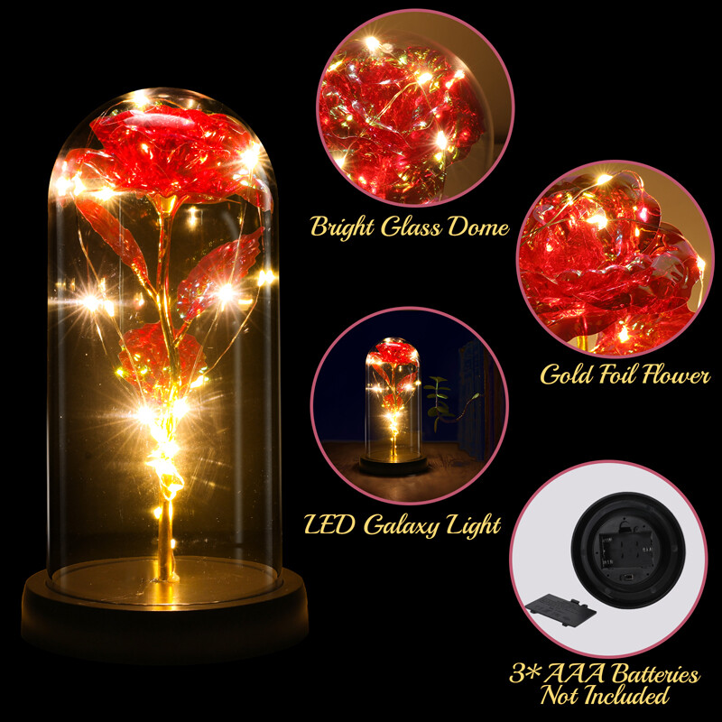 Galaxy Rose Forever Flower in Dome Glass LED Light Valentine’S Day Birthday Gift