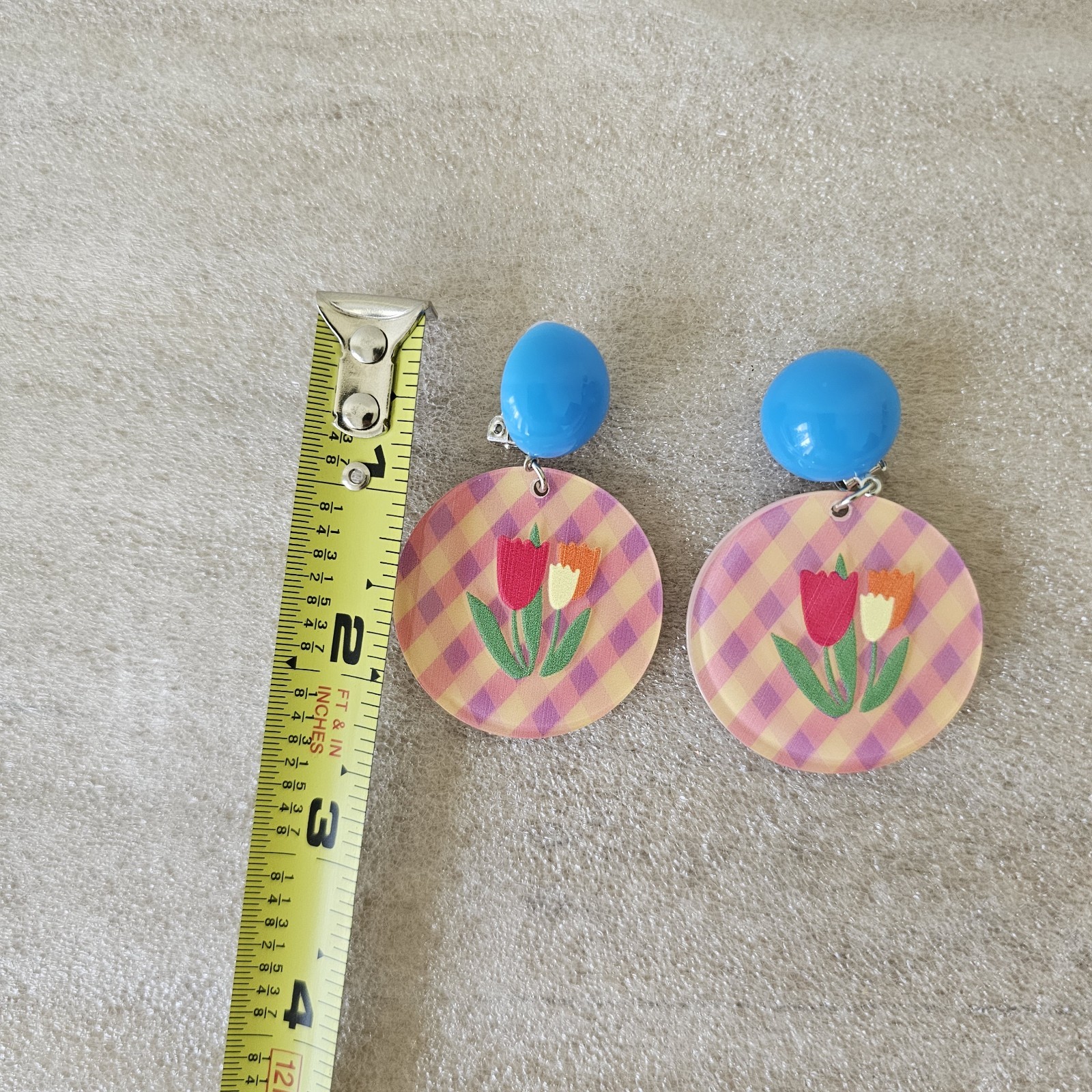 Round Floral Disc Stud Dangle Earrings Multicolor Plastic Butterfly Closure