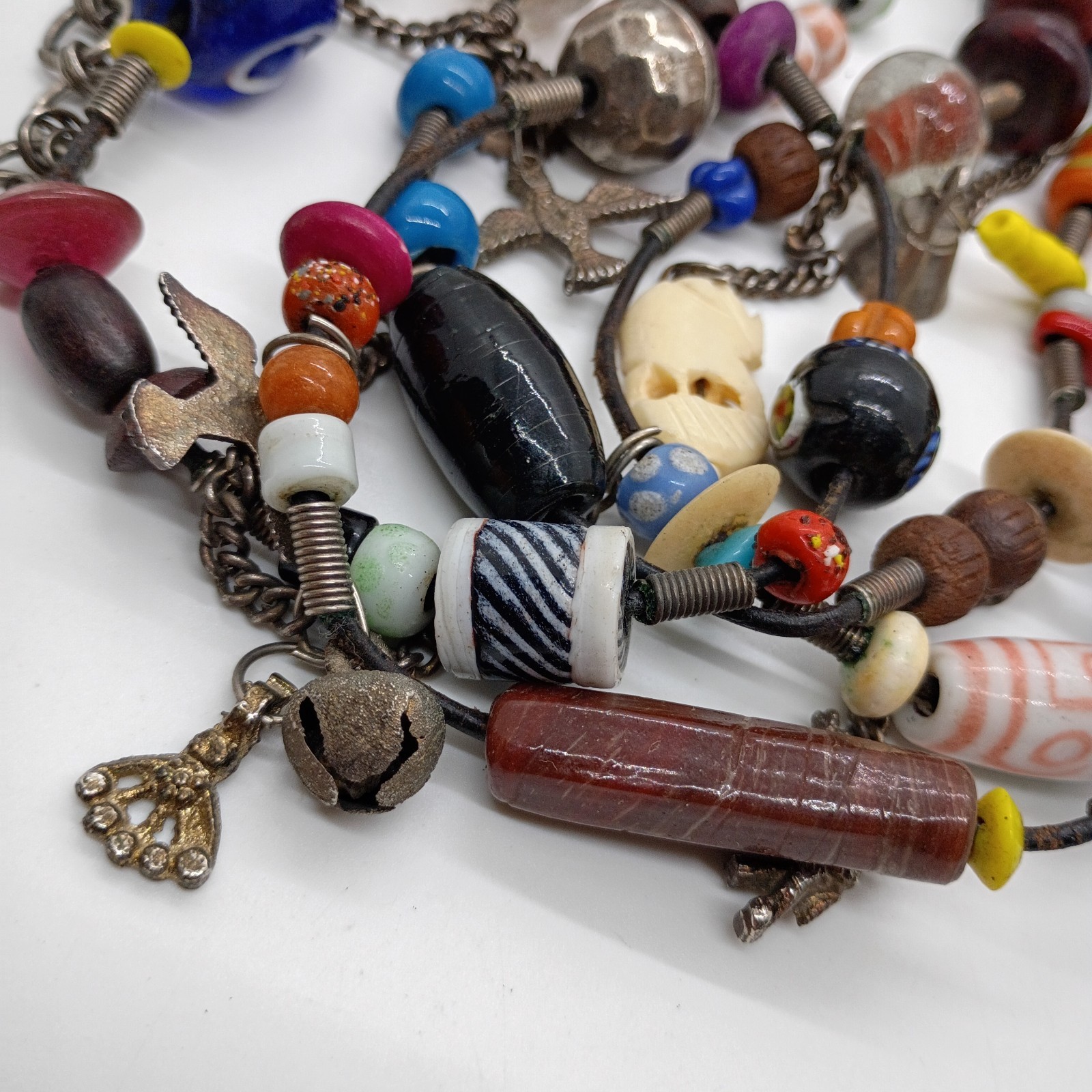 Vintage Handmade African talisman Trade Beads Multicoloured Long Necklace