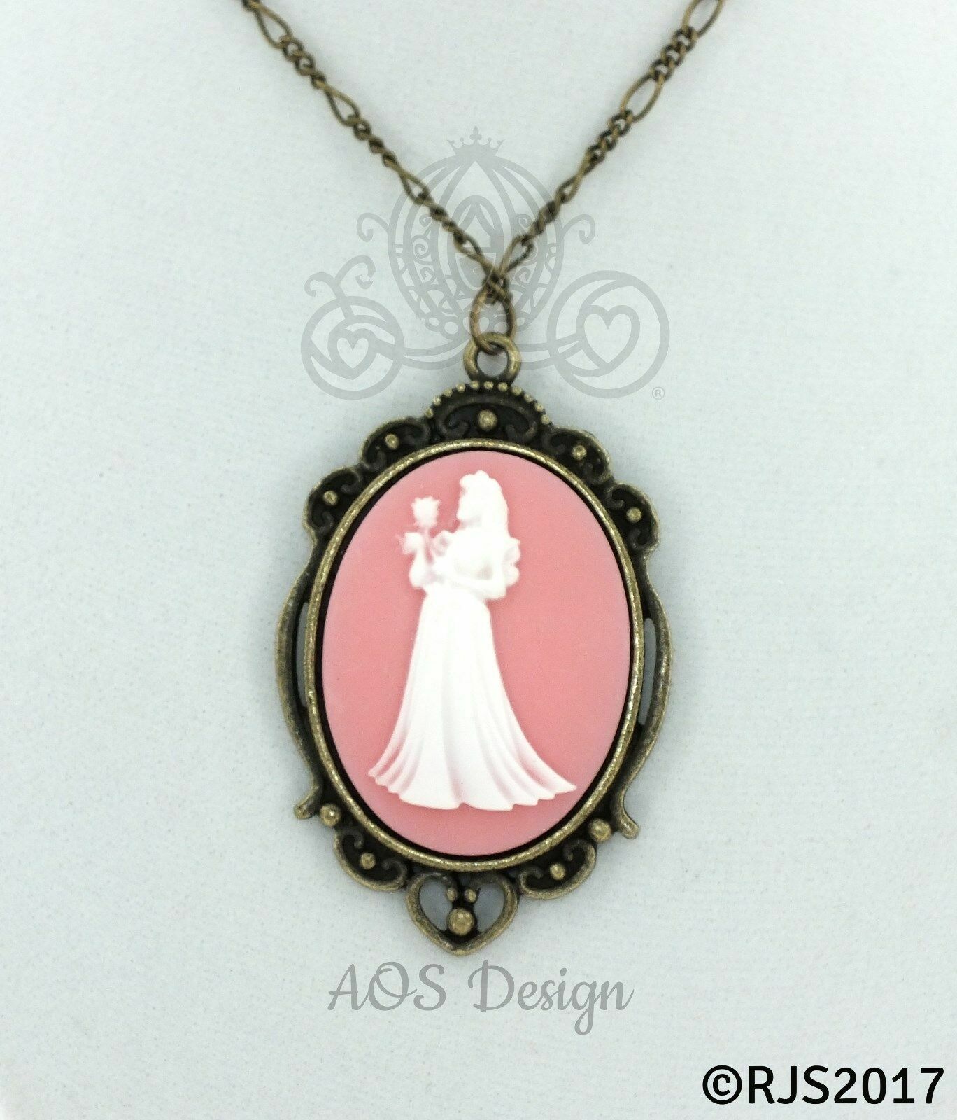 Sleeping Beauty Aurora Pendant Necklace, Pink Cameo Jewelry