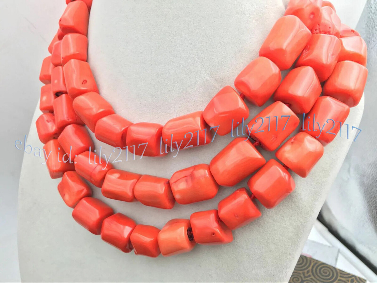 Natural Orange Coral 12-14mm Irregular Freeform Gemstone Beads Necklace 14-48”
