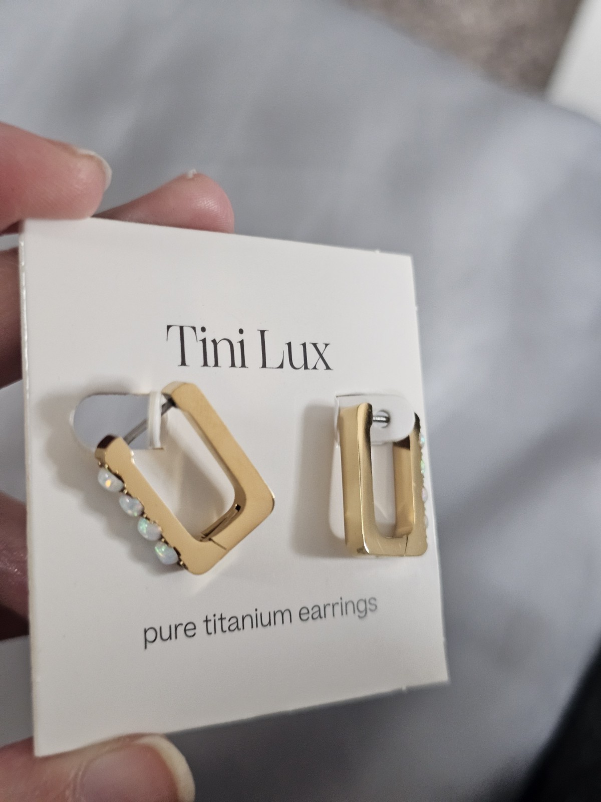 Tini Lux Synthetic Opal Hoop Earrings Titanium Gold Plated NIB