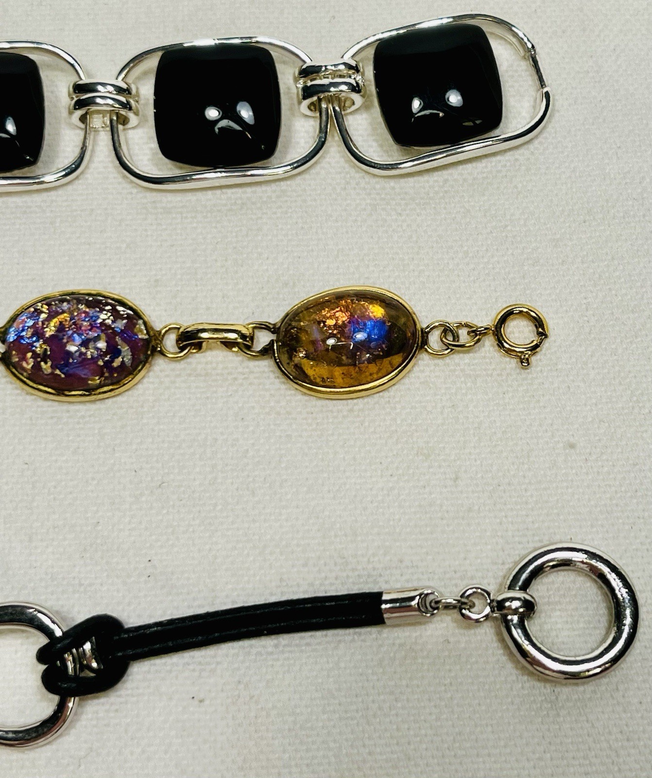 Lot of 3 Bracelets – One Is New With Tags, Art Glass, Mixed Materials Bracelet