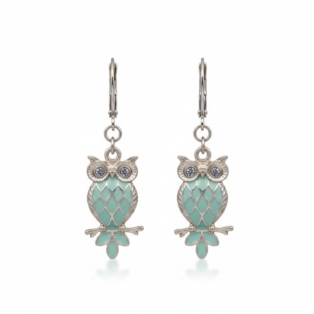 LC Lauren Conrad Women’s Gold Plated Enamel Owl Lever Back Dangle Earrings NWT