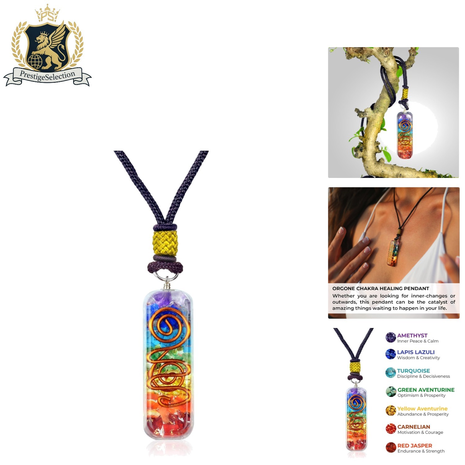 Unique 7 Chakra Orgone Pendant with Adjustable Cord – Spiritual Healing Necklace