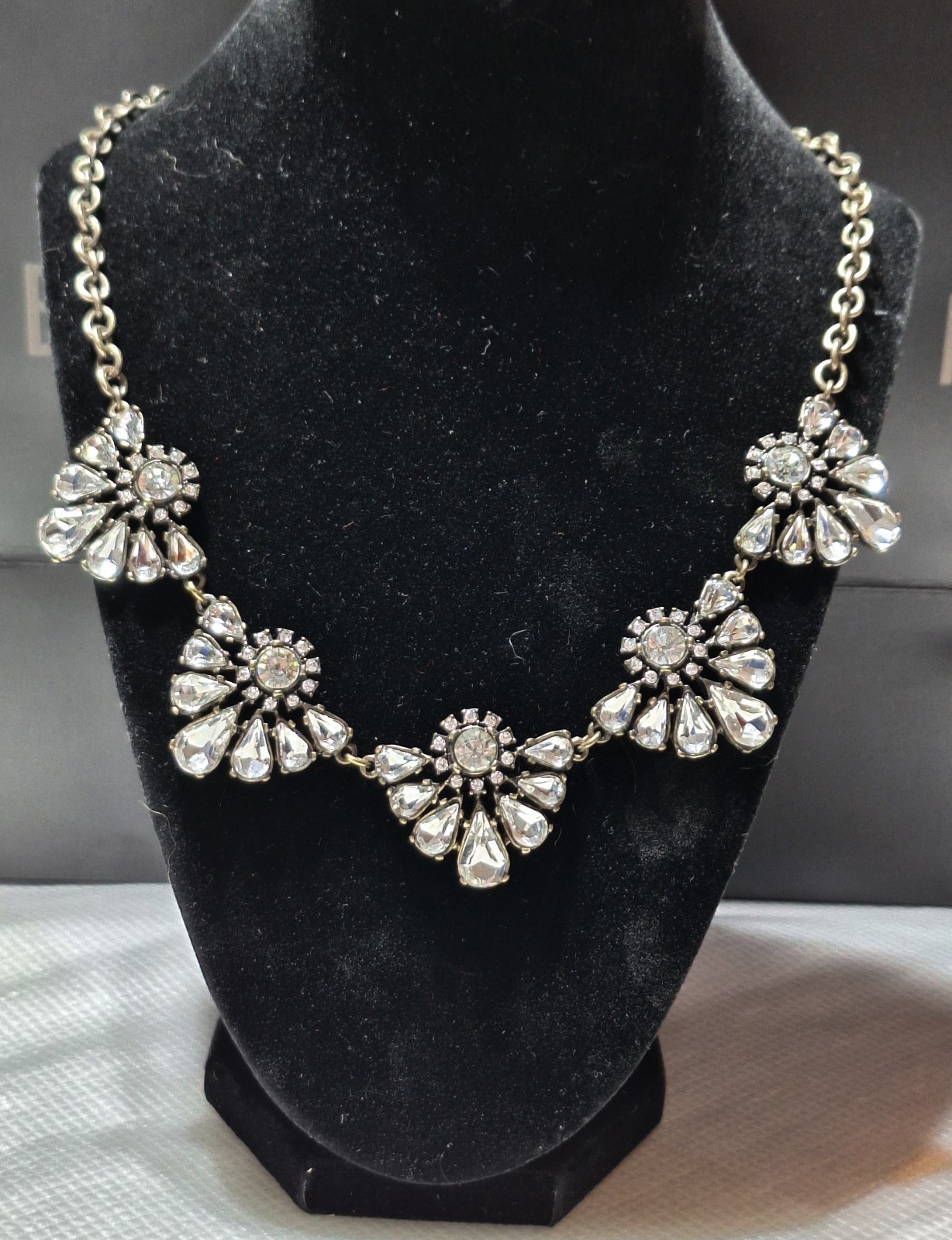 J.Crew Grand Stone Statement Necklace Diamond Crystal Collet Necklace