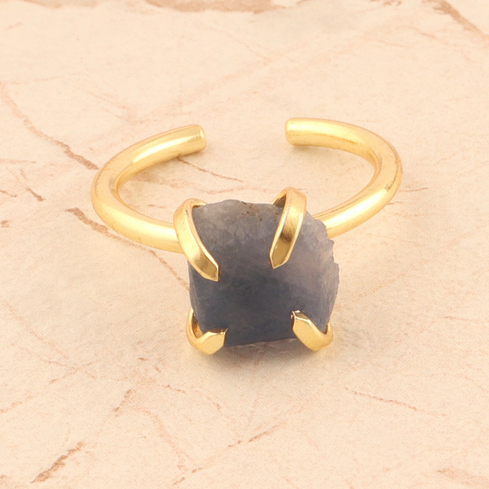Colorful Rough Look Birthstone Yellow Gold Plated Prong Setting Adjustable Rings