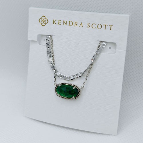 Kendra Scott Elisa Multi Strand Silver Pendant Necklace In Jade Green