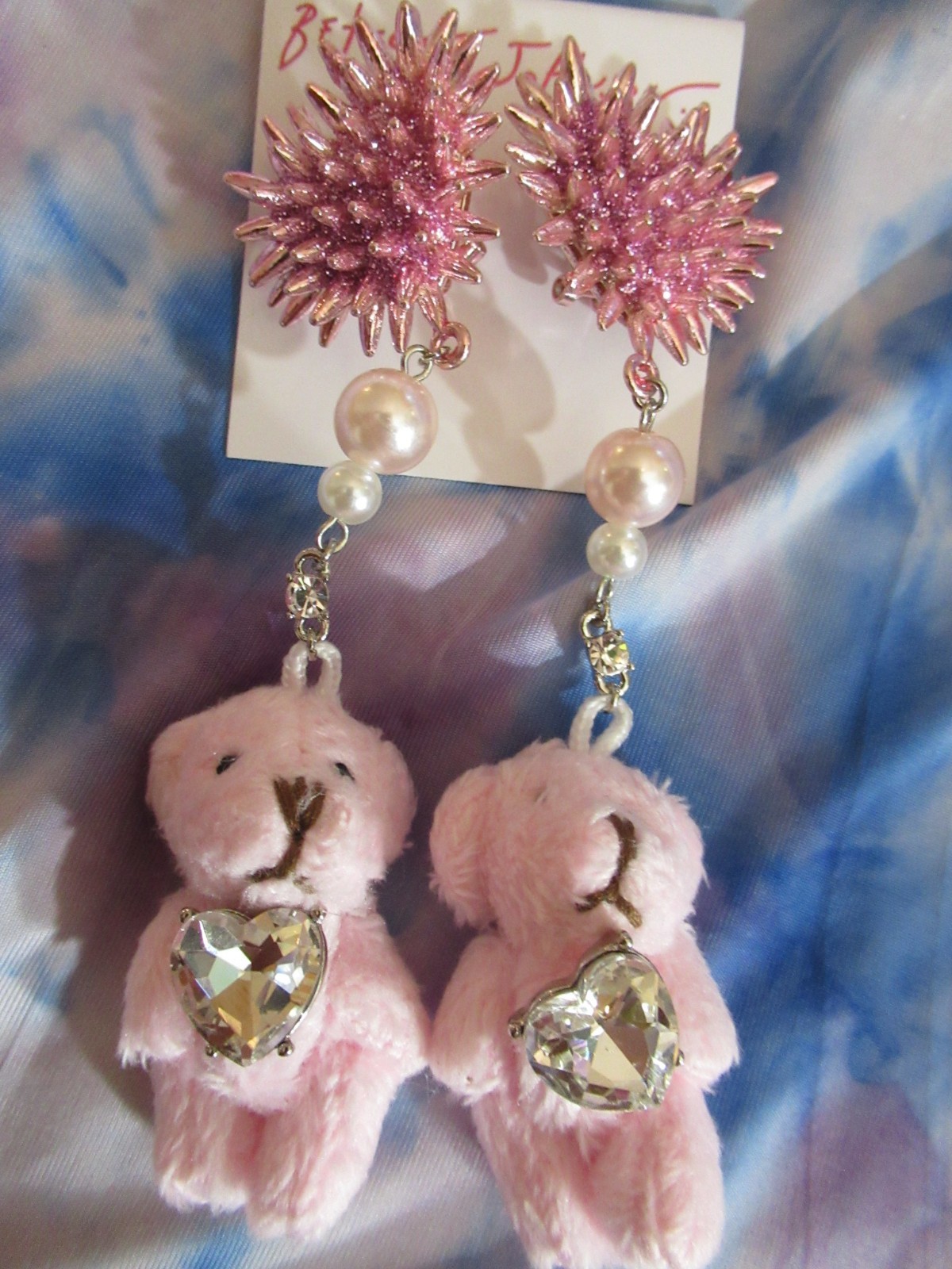 Betsey Johnson Spikey Heart Teddy Bear Flush Teddy Bear Safety Pin Bear Earrings