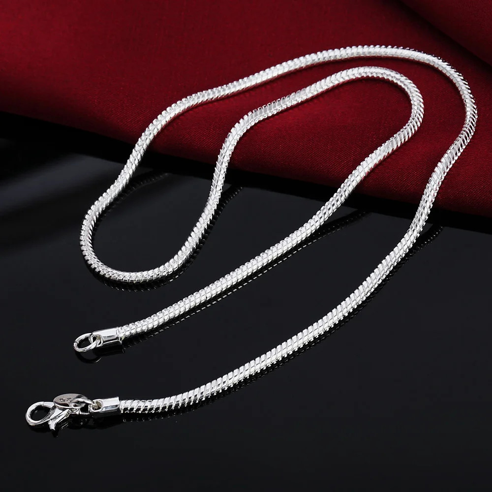 45-60cm 925 Silver 1MM/2MM/3MM solid Snake Chain Necklace For Men Women Fashion