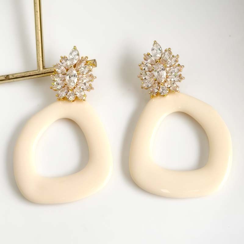 New Zara CZ Resin Loop Drop Statement Earrings Women Party Vacation Jewelry Gift