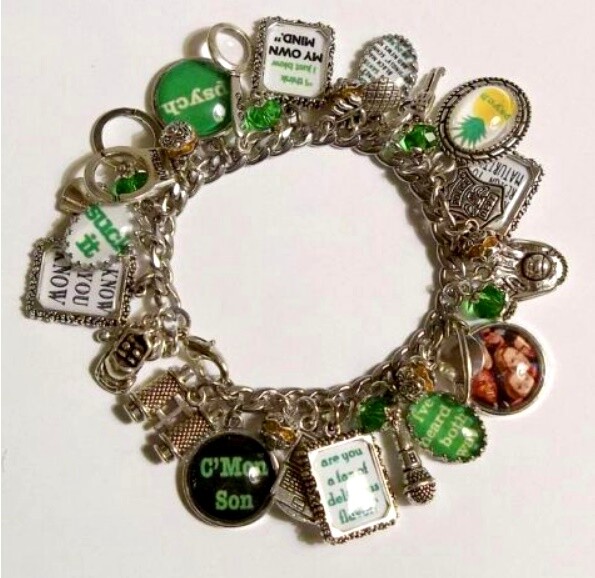Psych TV Show Shawn Gus Charm Bracelet Hand Crafted Glass Dome