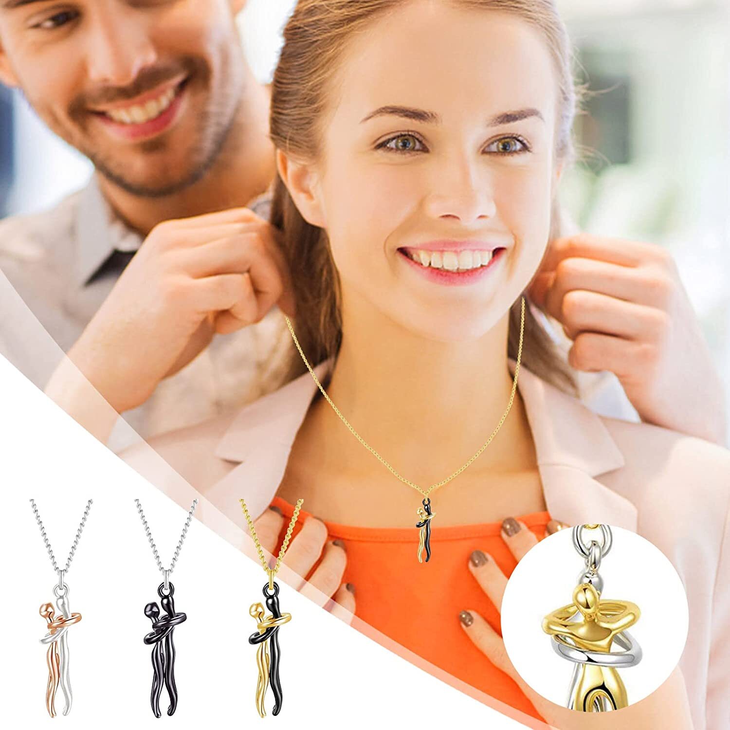 Couple Affectionate Hug Embrace Pendant Necklace Women Valentine’s Day Gifts US