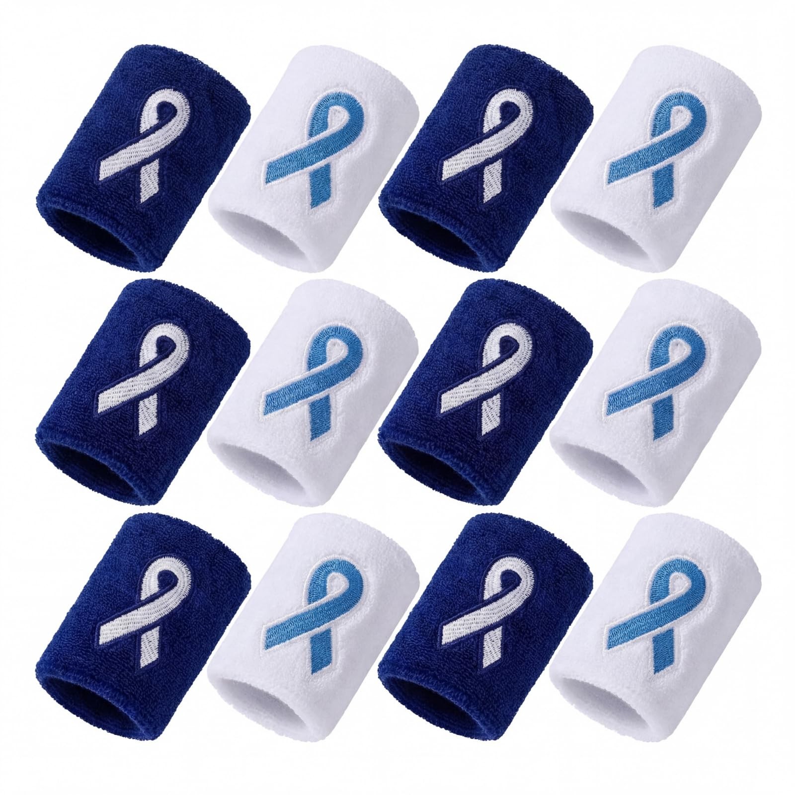 Blue Ribbon Embroidery Sweatbands Colorectal Prostate Cancer Awareness 12 PCS