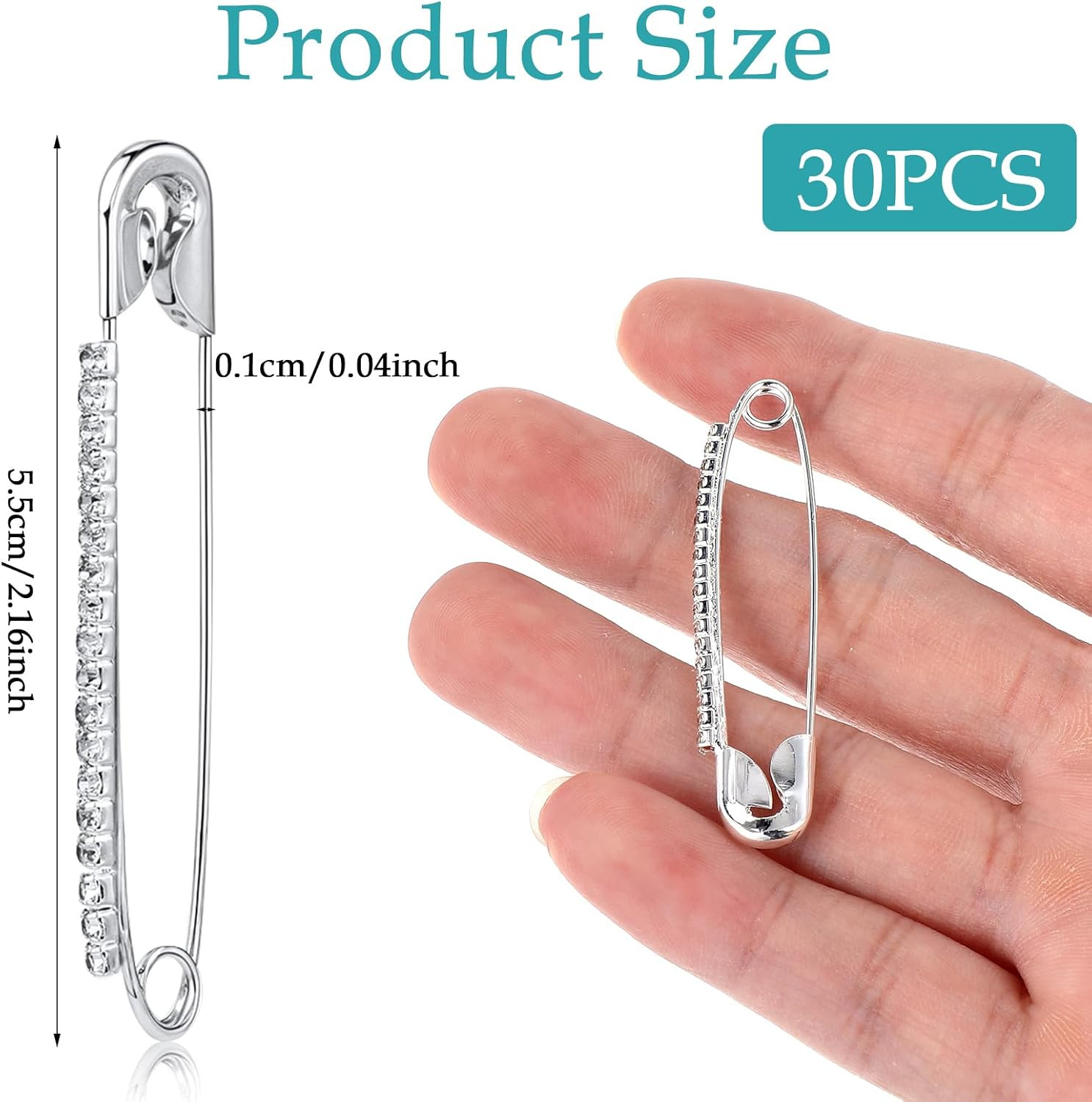 30 Pcs Rhinestone Safety Pins Faux Crystal Brooch Pin Women Sweater