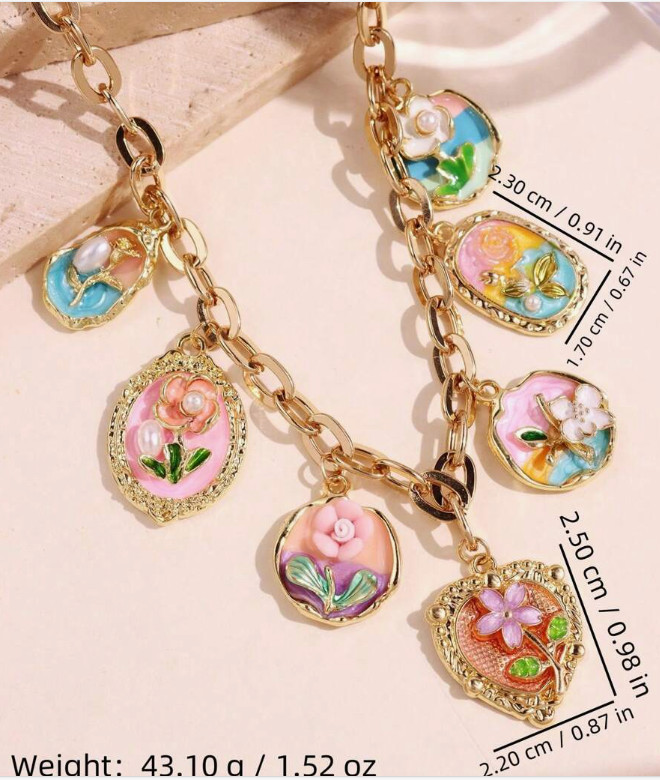 NECKLACE-Floral Necklace, Vintage Style Multicolor Enamel Alloy Floral Pendants