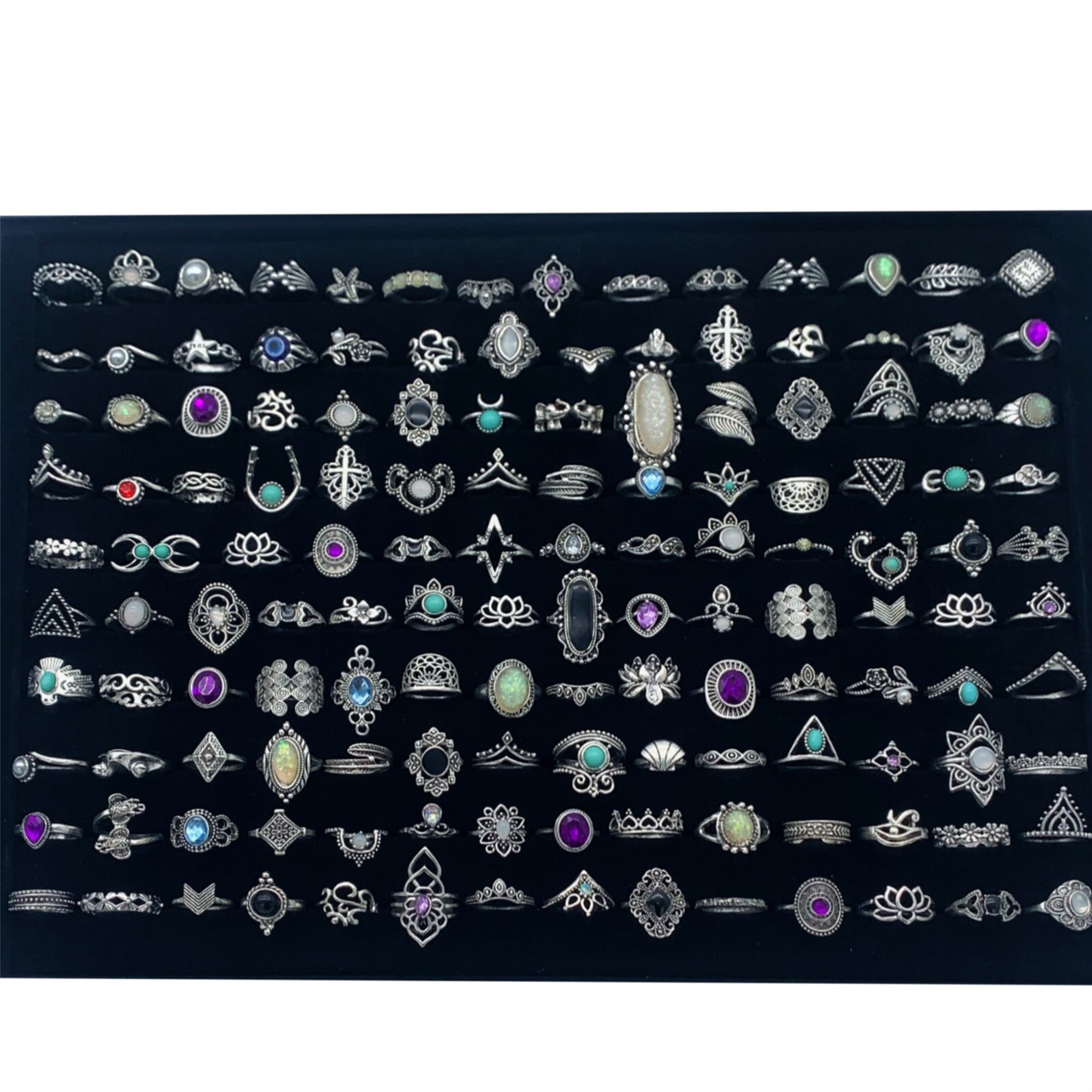 Wholesale 100 Style Vintage Bohemia Rings Mix Stone Flower Women Girl Charm Gift