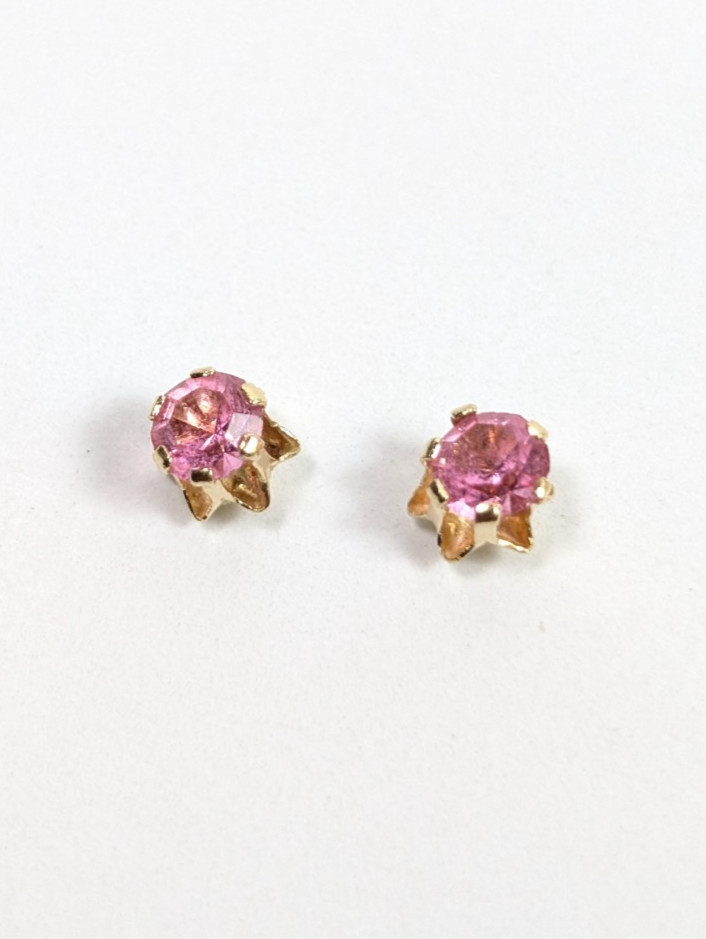 14k Pink Stud Earrings Yellow Gold Birthstone Pale Rose Blush Pink Color Stone
