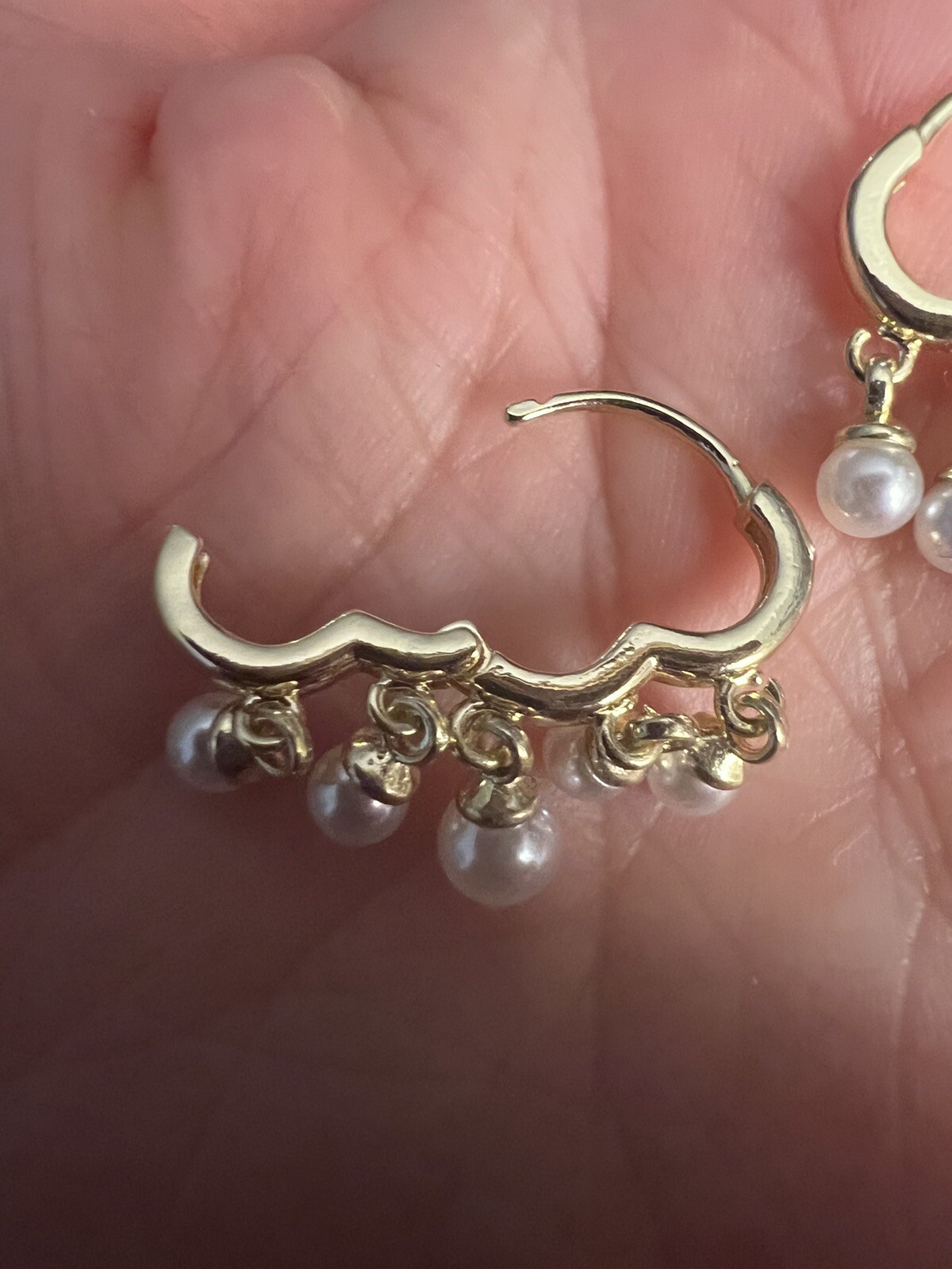 Anthropologie Hoop Earrings Cloud Pearl Tassel Gold Huggie Drop Dainty Boho