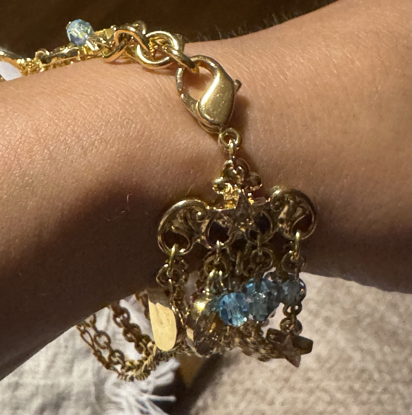 Kirks’s Folly Light Blue Rhinestone Dreamland Bracelet Multiple Chains 7”