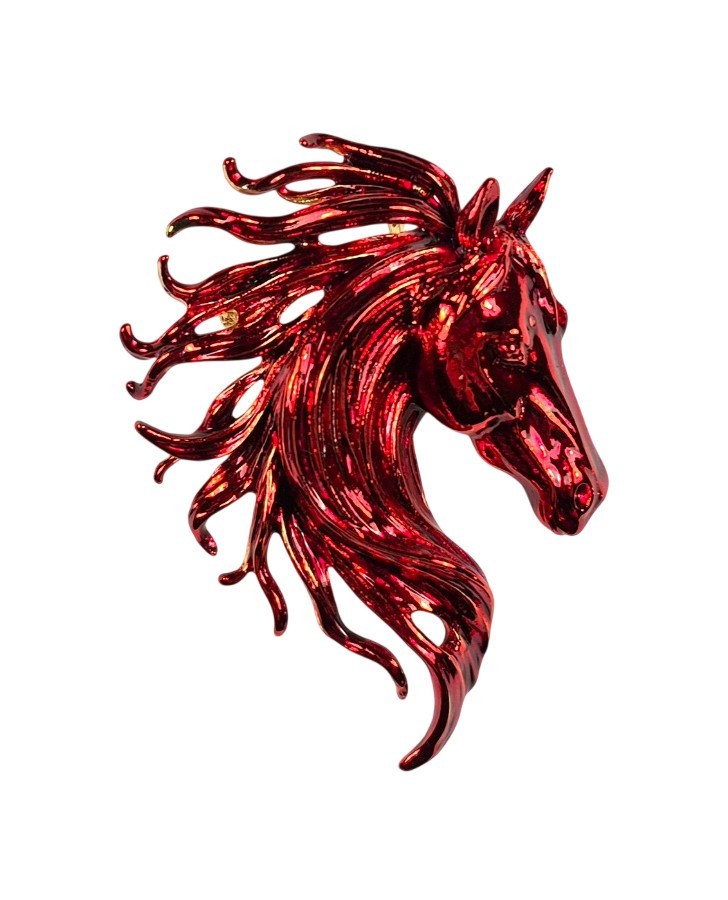 45mm Red Enamel Horse Head w/ Mane Brooch Year of the Horse Lapel Pin + Gift Box